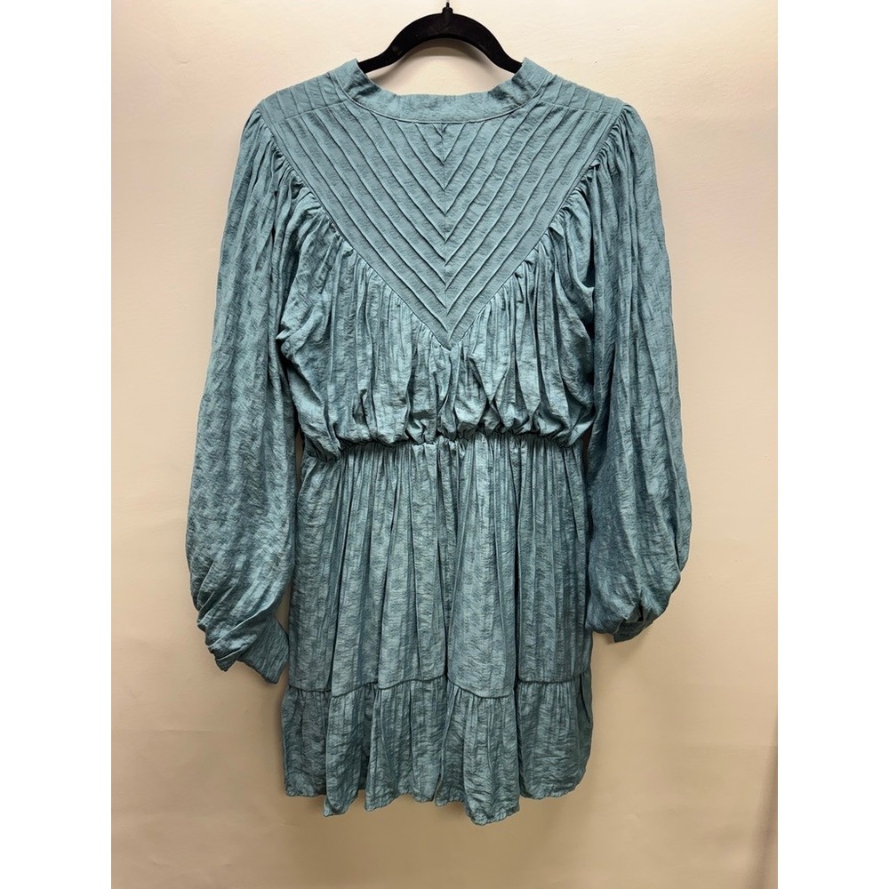 The Shirt Rochelle Behrens Mini Dress Women S Blue Smocked Waist Pintuck Pleated - Picture 8 of 9